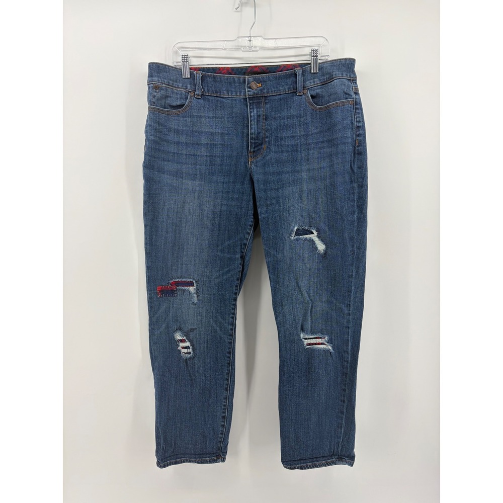 Talbots Flawless Five Pocket Boyfriend Jeans Medium Wash Distressed Size‎ 14